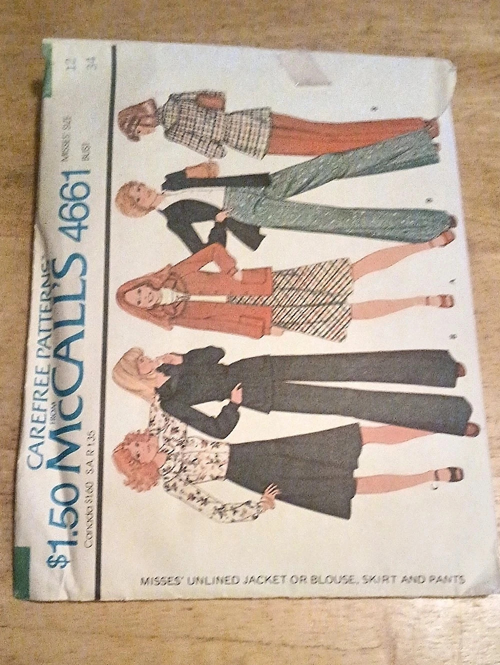 1975 McCall's Pattern 4661 Women's Sewing Pattern Jacket Blouse Skirt & Pants 12